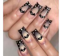 Halloween False Nail,24PCS Gothic Bat Design with Polka Dots Press on Nails for Women,Black & Gradient French Nails Halloween Parties Elements,Wearable Stick on Nail Art for Girls