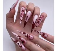 Halloween False Nails, 24 Pcs Halloween Press on Nails with Blood Drop Design, Blood Spattered Almond Fake Nail, Full Cover Acrylic Reusable Stick on Nails