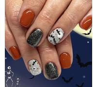 Halloween False Nails Nails Stickers Featuring Ghostly Bat Skull Star Designs For Costumes Party Beauty Access Bat Skull Star Nail Art