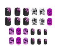 Halloween False Nails, Purple Halloween Short Square Press on Nail with Glue Stickers, Ghost Bat Spider Web Full Cover Acrylic False Nails Halloweens Cosplay Nail for Women Girls A9DKZSJP