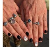 Halloween False Nails Short - Black French Tip False Nails with Glue - Square Nail Tips with Ghost - Removable Acrylic Nails Full Cover Stick on Nails for Women