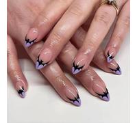 Halloween False Nails with Glue - 24PCS Halloween Stick on Nails - 12 Sizes Medium Press on Nails Almond - Fake Nails with Bat Design - Glossy Full Cover Acrylic Nails for Women Cosplay Decoration