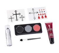 Halloween Family Makeup Kit, 3 Colors + Washable Fake Blood with Brushes, Black Lipstick, Special Effect Face Body Paint for Halloween Party Supplies