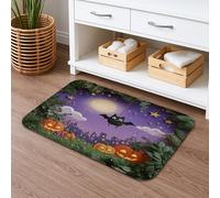 Halloween Fanciful Quick Dry Bath Mat, Violet Bat and Pumpkin Absorbent Non Slip Shower Mat, Decorative Memory Foam Washable Bath Rugs for Bathroom Toilet Restroom 20x32 Inch