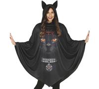 Halloween Fancy Dress Black Cat Hooded Poncho Black Cloak with cat print fg