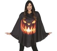 Halloween Fancy Dress Horror Pumpkin Hooded Poncho Scary Pumpkin Black Cloak fg