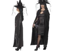 Halloween Fancy Dress Ladies Deluxe Satin Look Witch Cape Black Cloak by Smiffys