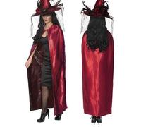Halloween Fancy Dress Ladies Satin Look Reversible Witch Cape Red Cloak Smiffys