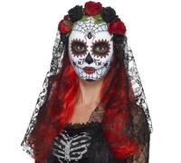 Halloween Fancy Dress Senorita Day of the Dead Face Mask with Veil by Smiffys