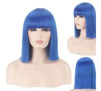 Halloween Fashion Christmas Party Dress Up Wig Bobo Head Blue Green Grey Rice White Black Red Pink Qi Bangs Anime Cos Nightclub Female Shoulder Length Wave Straight Short Wig Colour: 714-9 Blue