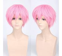 Halloween Fashion Christmas Party Dress Up Wig Cos Wig Juvenile Anti-Curled Short Hair Color Universal Men'S Wig Cosplay Anime Wig Color:Pl-002-19#Pink