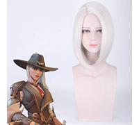 Halloween Fashion Christmas Party Dress Up Wig Cos Wig Overwatch Hero Ash Silver and White Short Hair Style Cosplay Wig