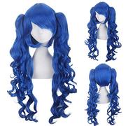Halloween Fashion Christmas Party Dress Up Wig Cosplay Anime Wig Lolita Cute Lolita Loli Double Ponytail Clip Long Curly Hair Fake Hair Color: Blue Double Tiger Clip