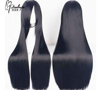 Halloween Fashion Christmas Party Dress Up Wig Cosplay Wig Unisex Black Long Hair 80Cm Yan Moai Anime Wig Long Straight Hair Universal Headgear Color: Zf80-07 (Thick Black)