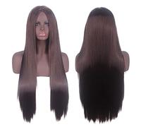 Halloween Fashion Christmas Party Dress Up Wig Cosplay Wig Universal Mid-Point Scalp Black Long Straight Hair 80Cm Anime Wig Color: Dark Brown Mid-Point