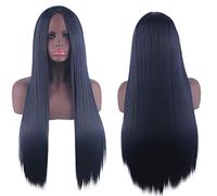 Halloween Fashion Christmas Party Dress Up Wig Cosplay Wig Universal Split Scalp Black Long Straight Hair 80Cm Anime Wig Color: Blue Black