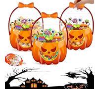 Halloween Favor Bags 100PCS - Transparent Pumpkin Printed Resealable Ziplock Treat Bags with Handles, Plastic Candy Goodie Pouches for Gift Wrapping & Holiday Decorations Supplies (Orange,50*Pcs)