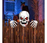 Halloween Fence Peeker Decoration Skeleton Peeking Garden Yard Sign Decorations Scary Peeper Decorative Fence Home Decor Outdoor Lawn Pathway Parking Fence Art Sign Ornament for Holiday DIY Patio