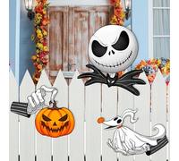 Halloween Fence Peeker, Nightmare Skull Fence Outdoor Yard Signs,Spooky Skull Pumpkin Ghost Tree Topper Ornaments,Funny Garden Courtyard Wall Decor, Indoor Holiday Home Decorations