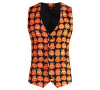 Halloween Festive Printed Waistcoat, Happy Pumpkin Printed Waistcoats with Pocket Fashion Casual Button Pocket Suit Vest Printed Suit Vest Tank Top Halloween Costume