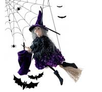 Halloween Figure | Flying Witch On Broom Decor Indoor Outdoor Plush Yard Prop Vintage Witchs Themes | Holiday Party Scene Decoration for Garden Lawn Haunted House Women Men Kids