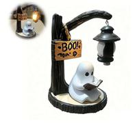 Halloween Figurine Lamps, Cute Ghost Reading Lantern - Boo, Resin, LED, Warm Glowing Spooky Figurine with Book for Halloween Shelf,Home Table Room Kitchen Office Indoor Decorations