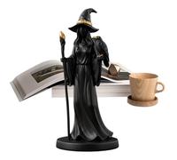 Halloween Figurine - Witch Statue with Raven and Staff, Dark Fantasy Ornament, Retro Magician Accent | Creepy Seasonal Decoration for Bookshelf Desk Shelf Tabletop Desktop Mantel Haunted House Party H