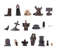 Halloween Figurines 18PCS Resin Halloween Village Statue Horror Skull Head Ghost Figurine Halloween Miniatures for Desktop Decor Gift