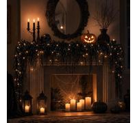 Halloween Fireplace Decor Set with LED Lights,Black Vine Garland Halloween