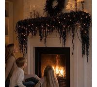 Halloween Fireplace Decor Set wLED Light,Black Vine Garland Halloween Decor
