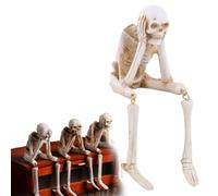 Halloween Fireplace Simulation Skull Combination, Esqueletos de Halloween,Realistic Resin Sculpture Set, See No Evil Hear No Evil Speak No Evil Skeleton Statues,Indoor Outdoor Horror Decor (A)