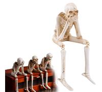 Halloween Fireplace Simulation Skull Combination, Esqueletos de Halloween,Realistic Resin Sculpture Set, See No Evil Hear No Evil Speak No Evil Skeleton Statues,Indoor Outdoor Horror Decor (C)