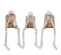 Halloween Fireplace Simulation Skull Combination,Halloween Statues No-Evil Skeleton Collectible-Figurines,See No Evil Hear No Evil Speak No Evil Skeleton Statues, Horror Resin Decor (3PCS)