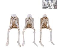Halloween Fireplace Simulation Skull Combination, Horror Skeleton Statues Resin Decor, See Speak Hear No Evil Skeleton Statues- for Home House Halloweens Party (3PCS)