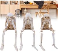 Halloween Fireplace Simulation Skull Combination,See/Hear/Speak No Evil Collectible Figurines,Horror Skeleton Statues Resin Decor,Gothic Skeleton Ornaments for Halloween Mantel Home Table Party Decor
