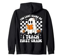 Halloween First Grade Teacher Funny Ghost Reading Book Fall Zip Hoodie
