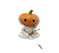 Halloween Fishing Skeleton Statue,Pumpkin Scarecrow Decorative Statue Holding A Fishing Rod, Spooky Table Decor, Resin Cute Pumpkin Halloween Decorations