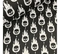Halloween Flaming Skulls Polycotton Fabric - 44" / 112cm Wide (Black)