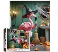 Halloween Flamingo Puzzle for Adults 1000 Piece Witch Animal on Toilet for Challenging Family Activity Games Art Wall Decor Home Decor DIY Craft Puzzle Gift