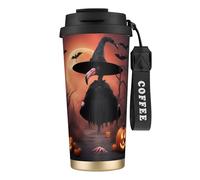 Halloween Flamingo Witch Hat 316 Stainless Steel Insulated Coffee Mug Vacuum Cup With Leak Proof Lid, Keep Hot Or Cold