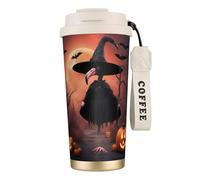 Halloween Flamingo Witch Hat 316 Stainless Steel Insulated Coffee Mug Vacuum Cup With Leak Proof Lid, Keep Hot Or Cold