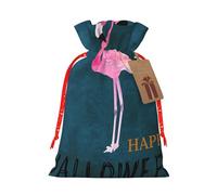 (Halloween Flamingo Witch Hat) Burlap Gift Bags With Drawstring, S Size Holiday Present Goody Bags For Xmas Party