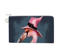 Halloween Flamingo Witch Hat Canvas Coin Purse, Portable Zippered Change Pouch for Women, Small Wallet for Coins Keys Cards Lipstick