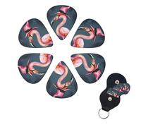 Halloween Flamingo Witch Hat Guitar Picks 6 Pack, 0.71mm Thickness Celluloid Bass Pick with Leather Guitar Pick Holder Keychain Abstract Art Pics Plectrum for Acoustic Electric Guitar, Ukulele, Bass