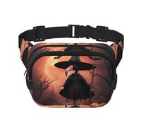Halloween Flamingo Witch Hat print Fashion Waist Packs Crossbody Belt Bag Fanny Pack for Women Crossbody for Traveling Running, Black, One Size