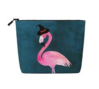 Halloween Flamingo Witch Hat Print Makeup Bag Travel Toiletry Bag,Travel Makeup Bag,Portable Women Makeup Organizer Case