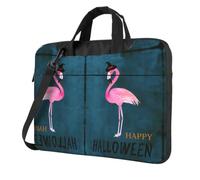 Halloween Flamingo Witch Hat Print Ultra Slim Laptop Bag Lightweight Oxford Cloth Shoulder Case Portable Computer Briefcase