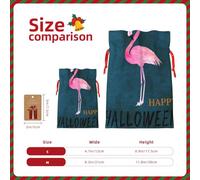 Halloween Flamingo Witch Hat Printed Christmas Drawstring Bags with Red Christmas Ribbon - Reusable Burlap Drawstring Gift Pouches, M