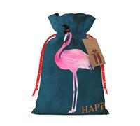 Halloween Flamingo Witch Hat Printing Drawstring Christmas Bag With Kraft Tag 4.7x6.9 Inch For Halloween Wrapping Gifts