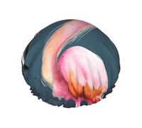 Halloween Flamingo Witch Hat Shower Caps for Women Reusable Waterproof Shower Bonnet Large Elastic Bath Caps Double Layers Bathing Hair Caps Designed for all Hair Lengths with PEVA Lining